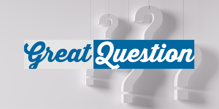 Stylized image of the words "great question"